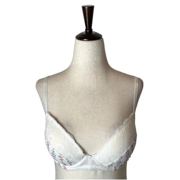 Laura Ashley White Scalloped Lace And Floral Print Underwire Contour Cup Bra 36C - Picture 1 of 9